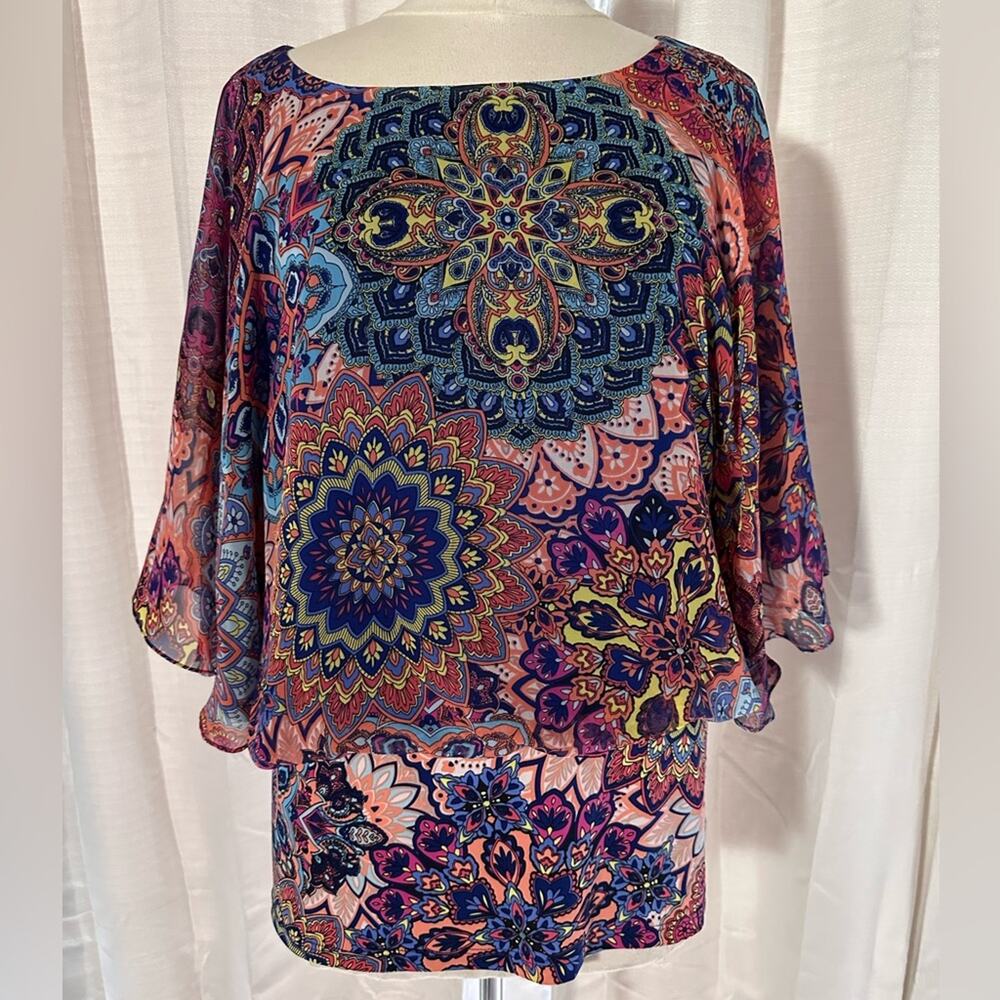 Coco Bianco Pink Floral Flower Peasant Blouse L.